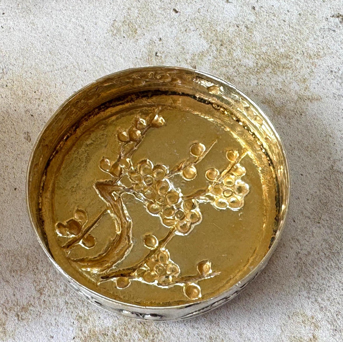 Antique Chinese Export Silver Box, Wang Hing, Qing Dynasty, Plum Blossom, Circa 1900