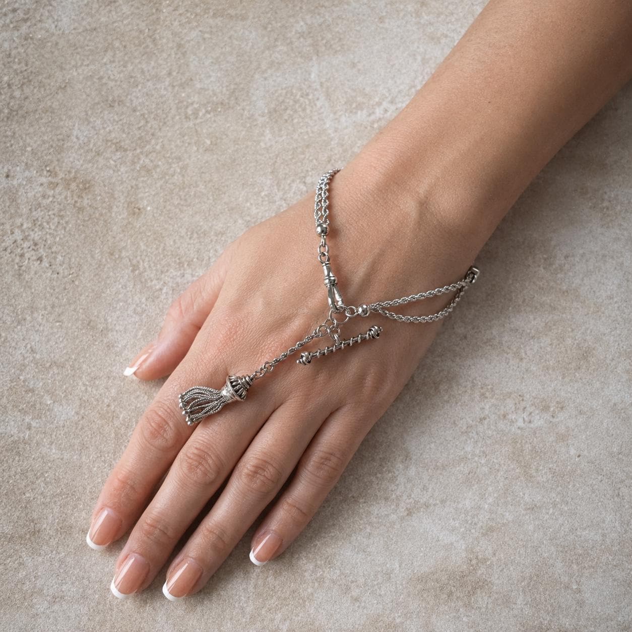 Antique Victorian Sterling Silver & Gold Albertina Tassel Watch Chain Bracelet