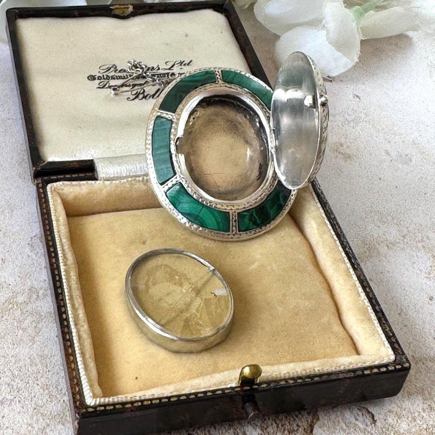 Victorian Scottish Malachite Hidden Locket Brooch | Rare Antique Sterling Silver Scottish Pebble Jewellery