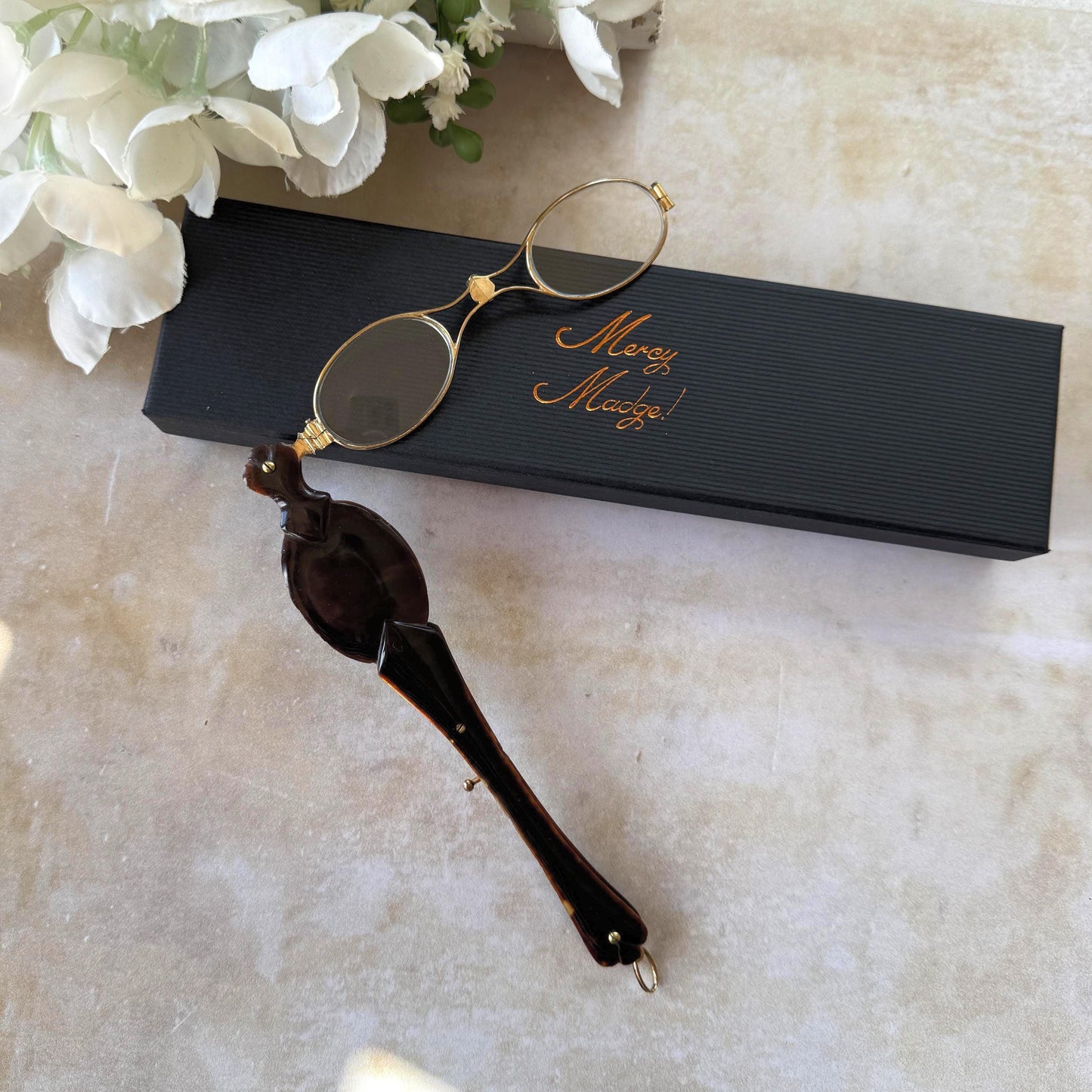 Antique Victorian Simulated Tortoiseshell Metamorphic Lorgnette Folding Spectacles