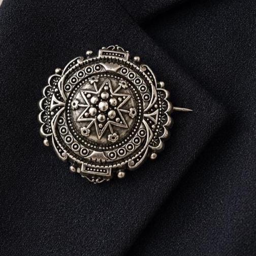 Antique Victorian Hidden Locket Brooch – Sterling Silver Aesthetic Movement Lapel Pin