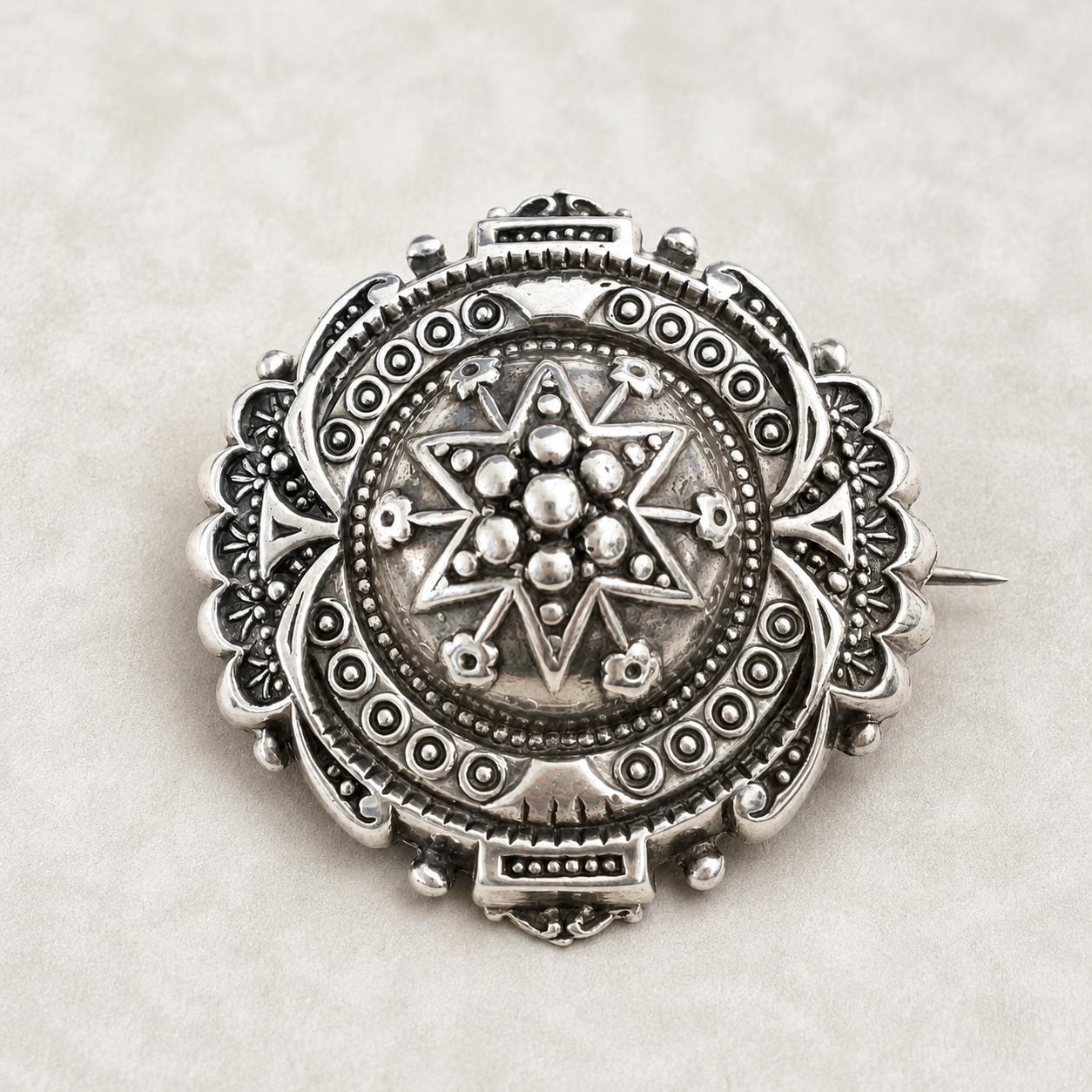 Antique Victorian Hidden Locket Brooch – Sterling Silver Aesthetic Movement Lapel Pin