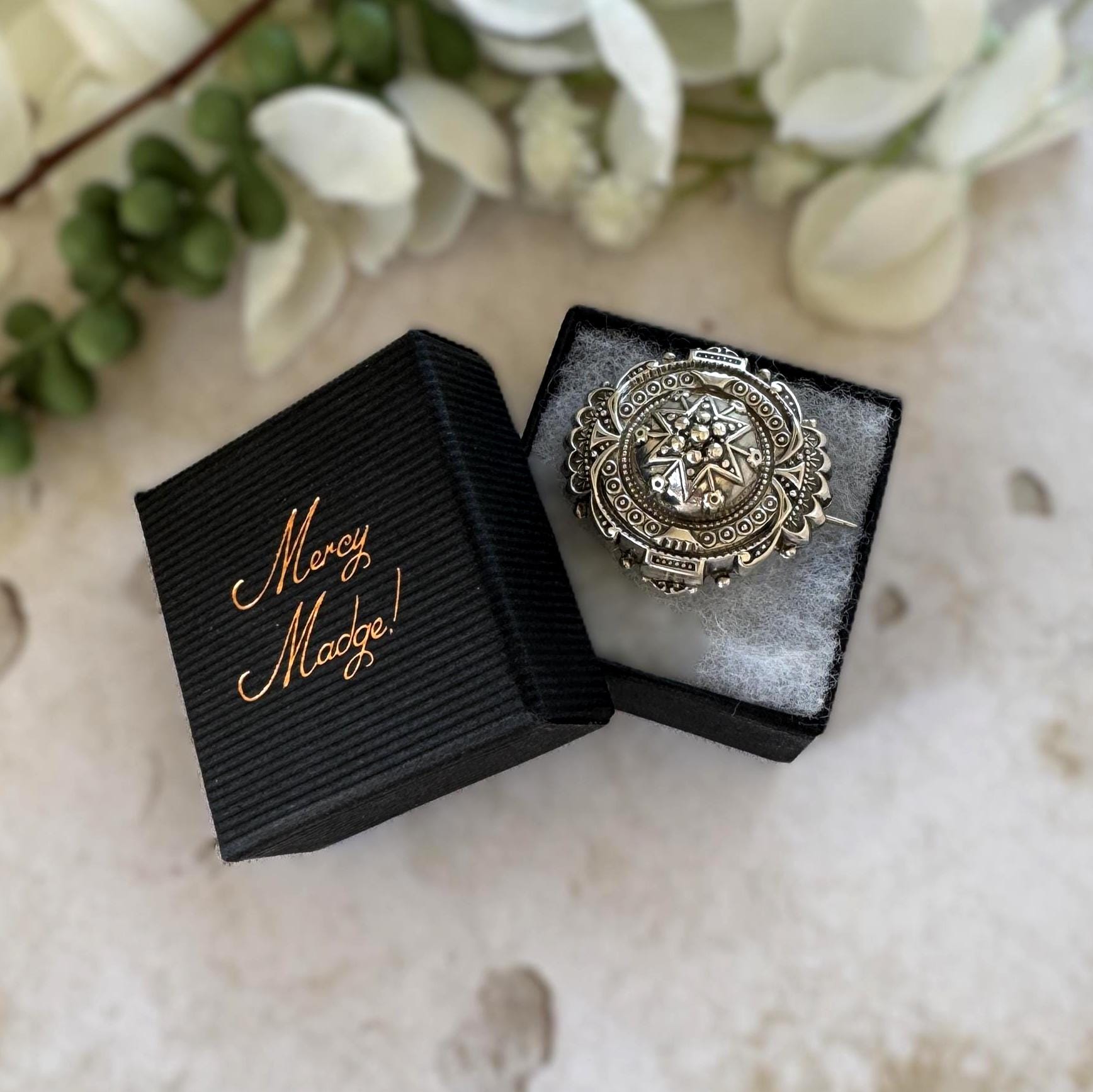 Antique Victorian Hidden Locket Brooch – Sterling Silver Aesthetic Movement Lapel Pin
