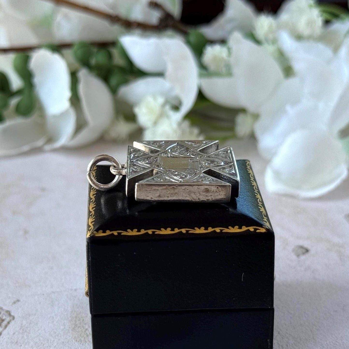 Antique Victorian Sterling Silver Templar Cross Compass Fob Pendant
