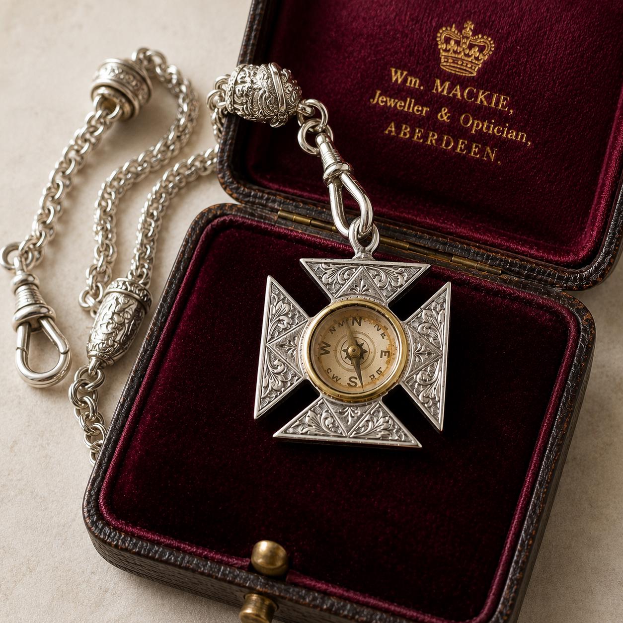 Antique Victorian Sterling Silver Templar Cross Compass Fob Pendant
