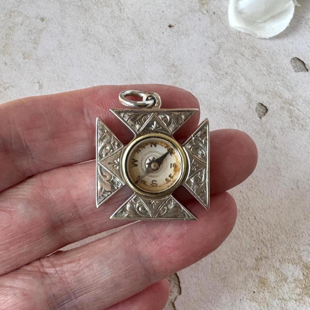 Antique Victorian Sterling Silver Templar Cross Compass Fob Pendant