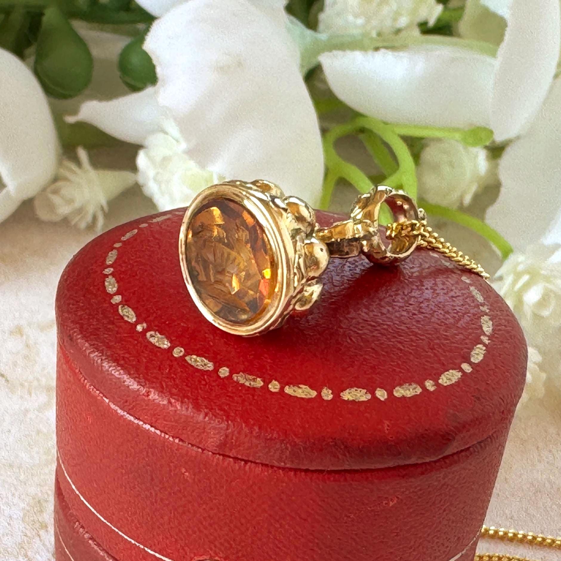 Georgian Miniature Lovebird Intaglio Seal Fob | Antique Gold-Cased Citrine Pendant