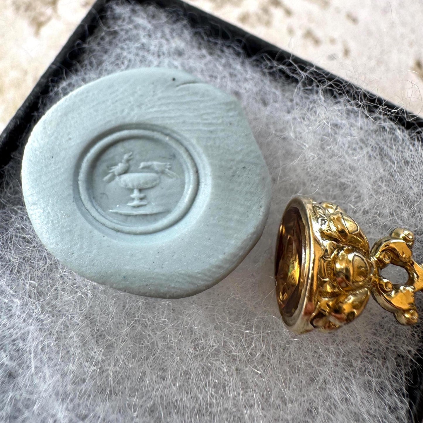 Georgian Miniature Lovebird Intaglio Seal Fob | Antique Gold-Cased Citrine Pendant