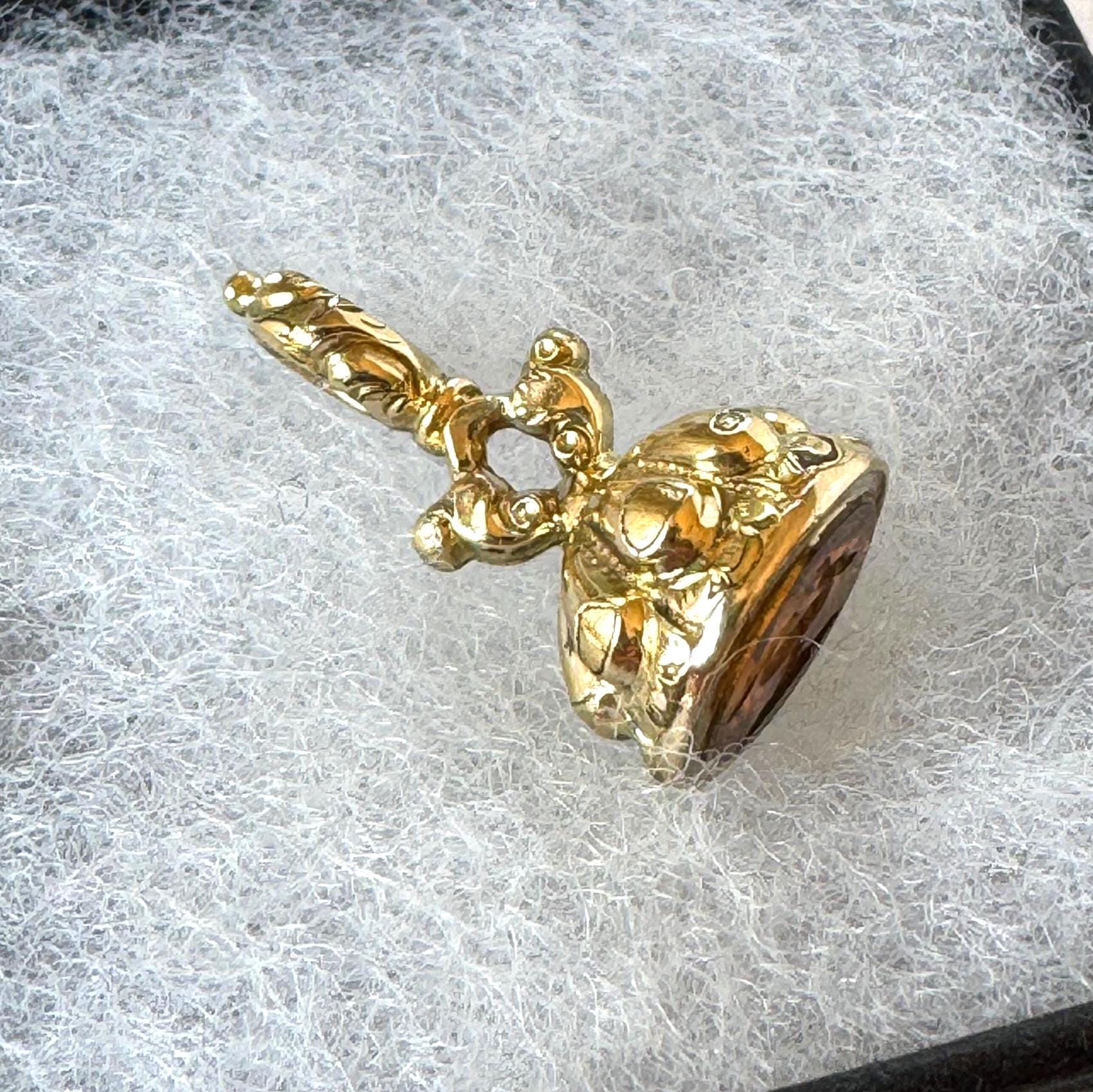 Georgian Miniature Lovebird Intaglio Seal Fob | Antique Gold-Cased Citrine Pendant