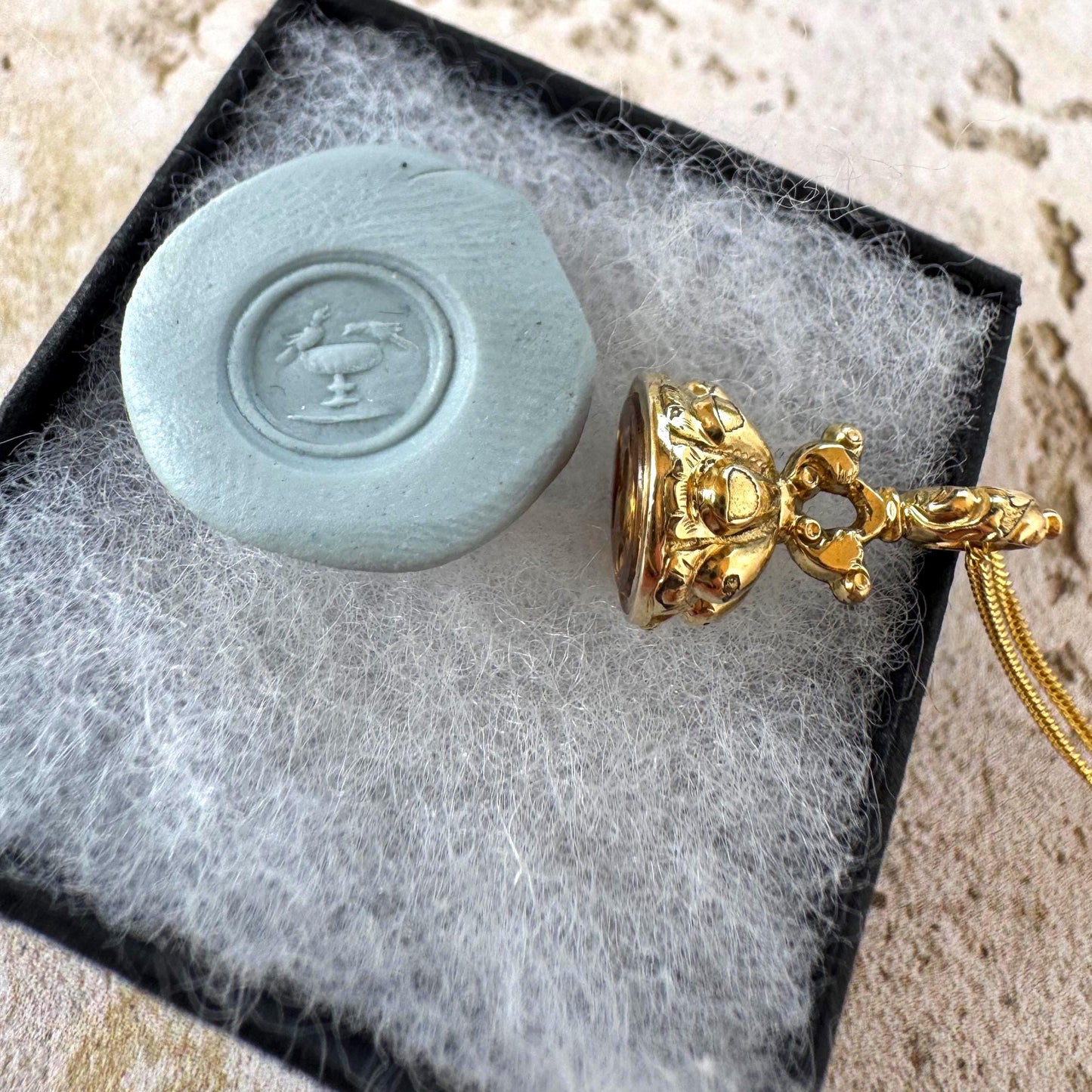 Georgian Miniature Lovebird Intaglio Seal Fob | Antique Gold-Cased Citrine Pendant