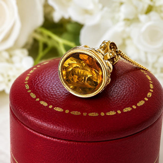 Georgian Miniature Lovebird Intaglio Seal Fob | Antique Gold-Cased Citrine Pendant