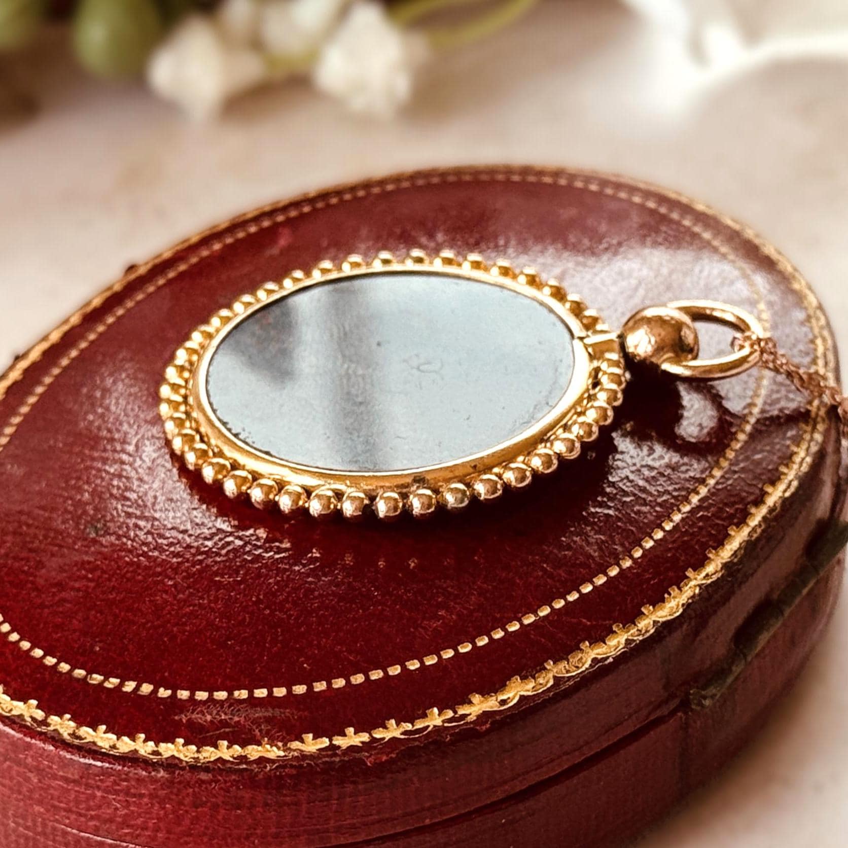 Antique Victorian Bloodstone Pendant Necklace | Rolled Rose Gold Photo Locket Conversion
