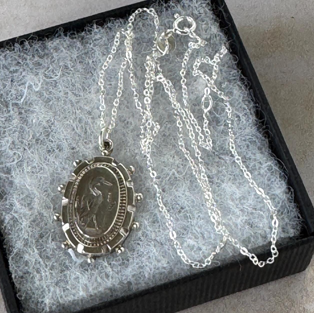 Antique Victorian Crane Pendant | Sterling Silver Aesthetic Japonesque Bird Necklace c1880