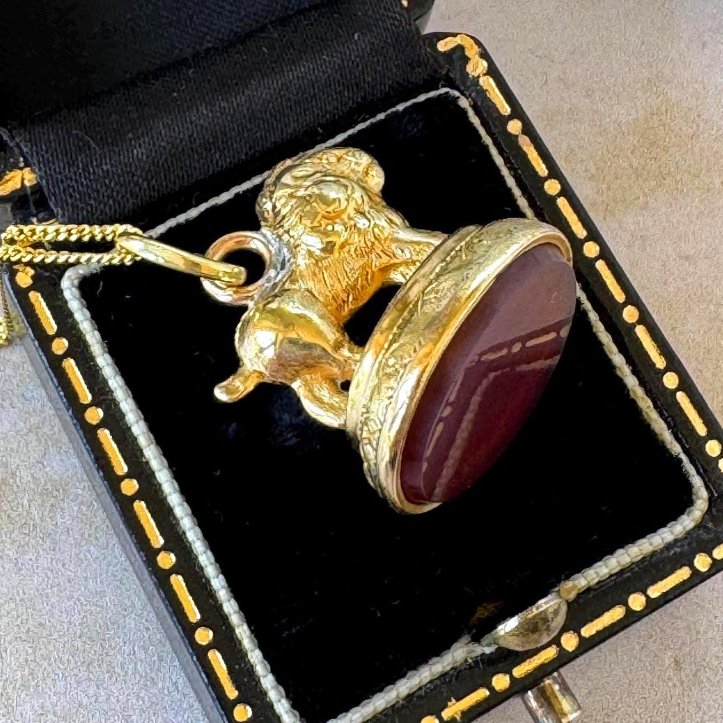 Antique Georgian Pinchbeck Lion Seal Fob | Regency Era Figural Carnelian Pendant