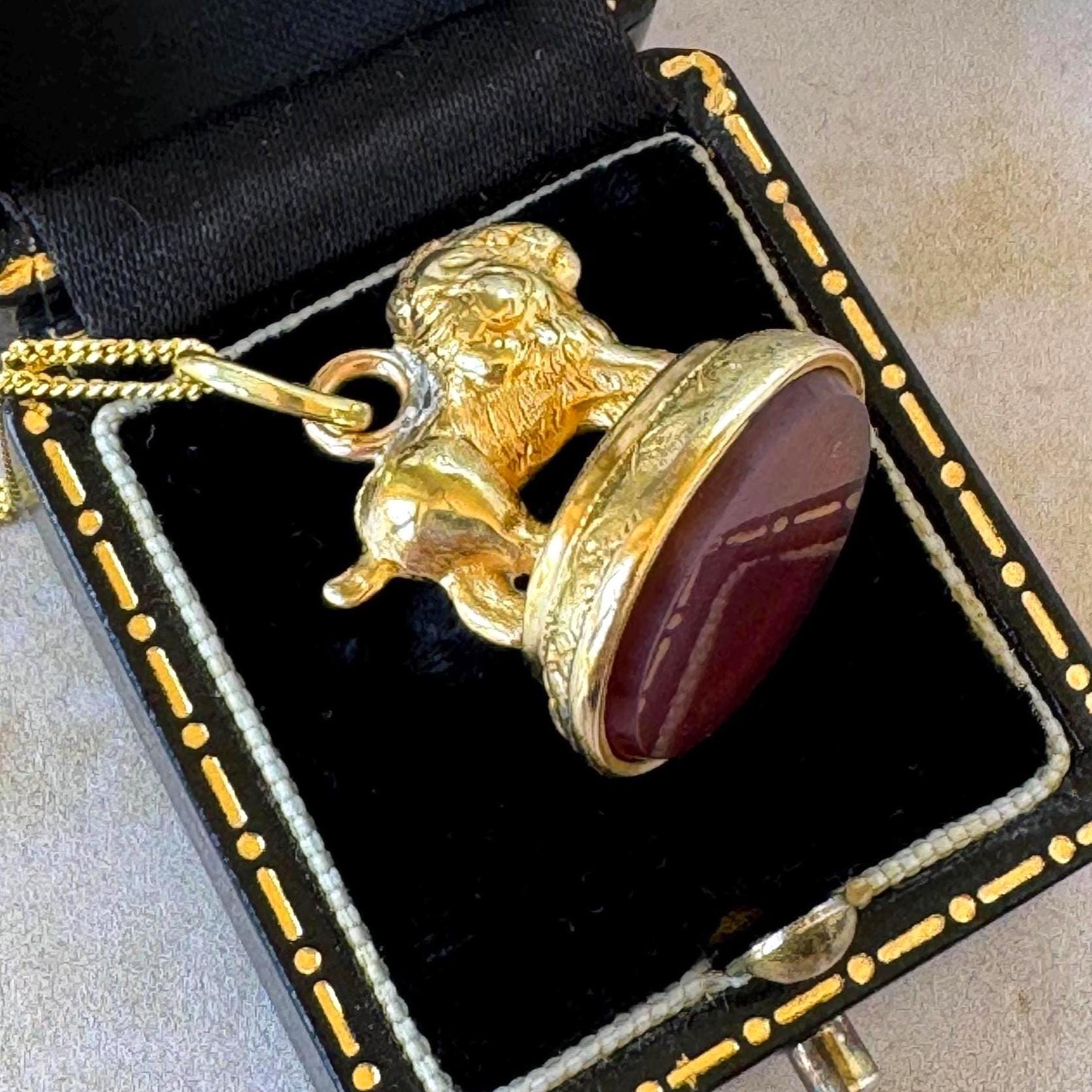 Antique Georgian Pinchbeck Lion Seal Fob | Regency Era Figural Carnelian Pendant