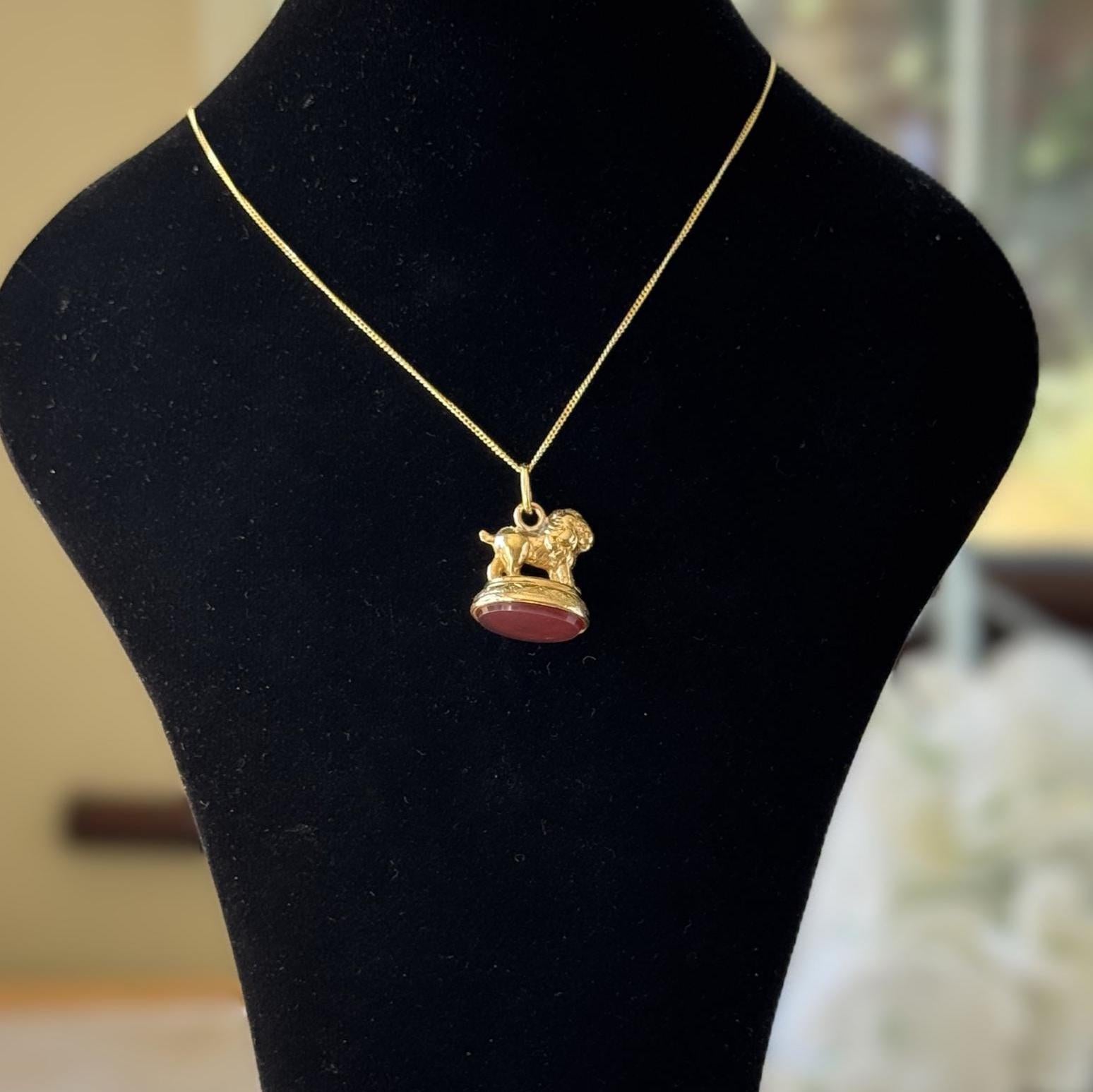 Antique Georgian Pinchbeck Lion Seal Fob | Regency Era Figural Carnelian Pendant