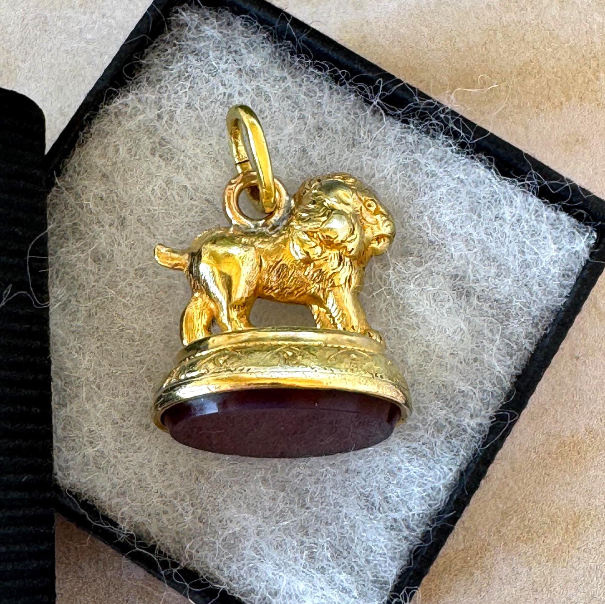 Antique Georgian Pinchbeck Lion Seal Fob | Regency Era Figural Carnelian Pendant