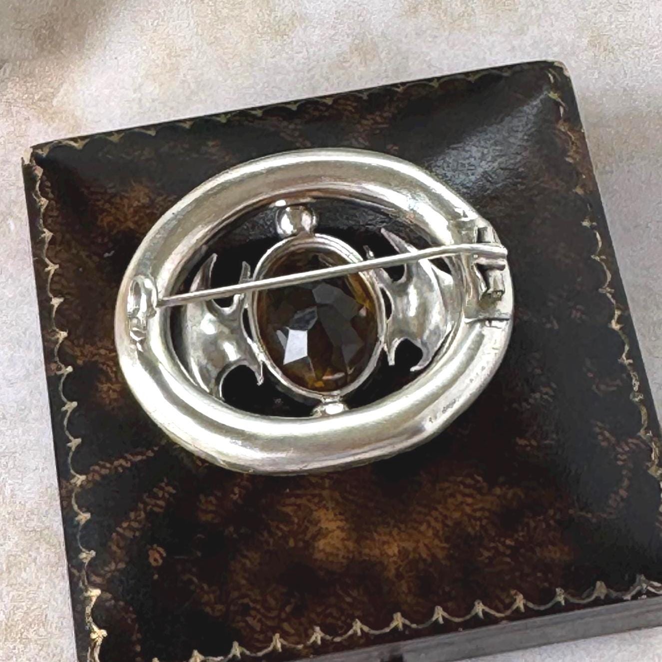 Antique Victorian Scottish Agate Cairngorm Brooch: Gothic Revival Sterling Silver Pebble Jewellery