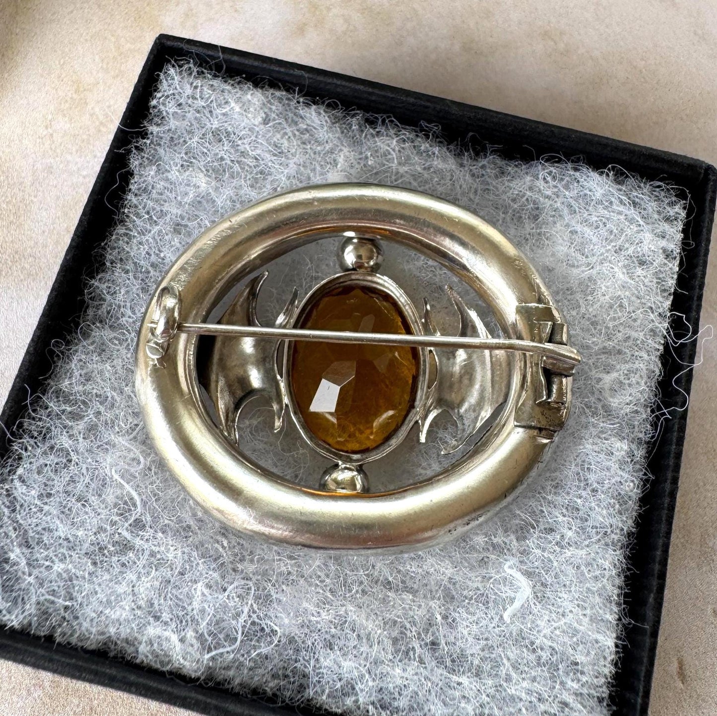 Antique Victorian Scottish Agate Cairngorm Brooch: Gothic Revival Sterling Silver Pebble Jewellery