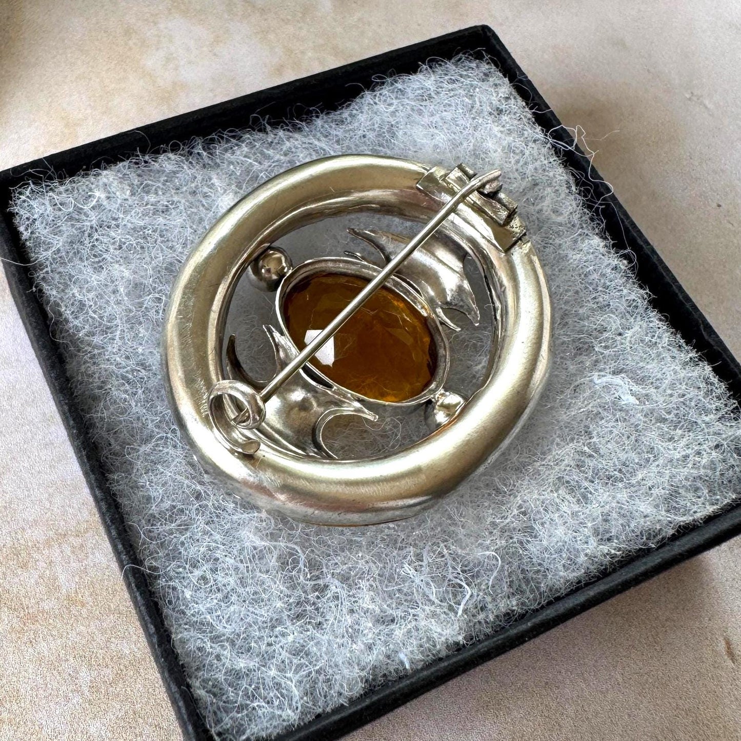Antique Victorian Scottish Agate Cairngorm Brooch: Gothic Revival Sterling Silver Pebble Jewellery