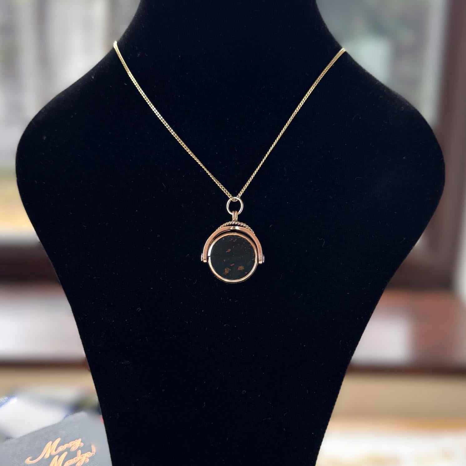 Antique 9ct Gold Bloodstone & Carnelian Spinner Fob Pendant, William Hair Haseler, Birmingham 1891