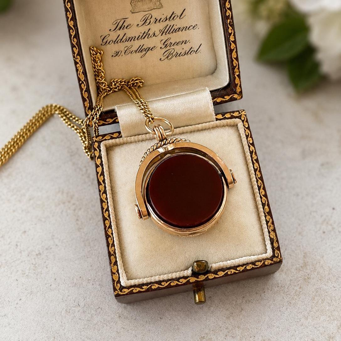 Antique 9ct Gold Bloodstone & Carnelian Spinner Fob Pendant, William Hair Haseler, Birmingham 1891
