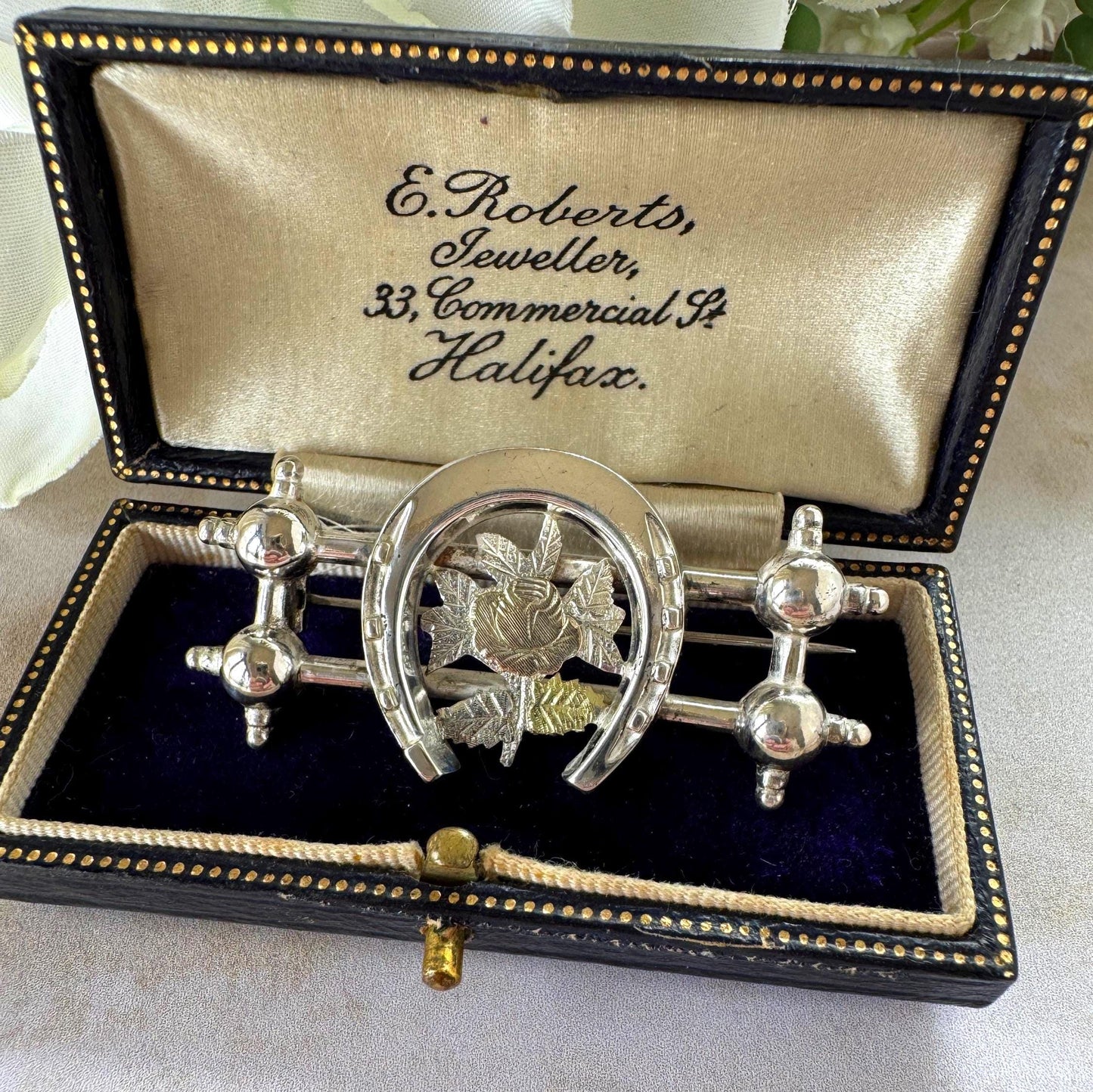 Antique Victorian Sweetheart Horseshoe Brooch | Sterling Silver & Gold Equestrian Lapel Pin