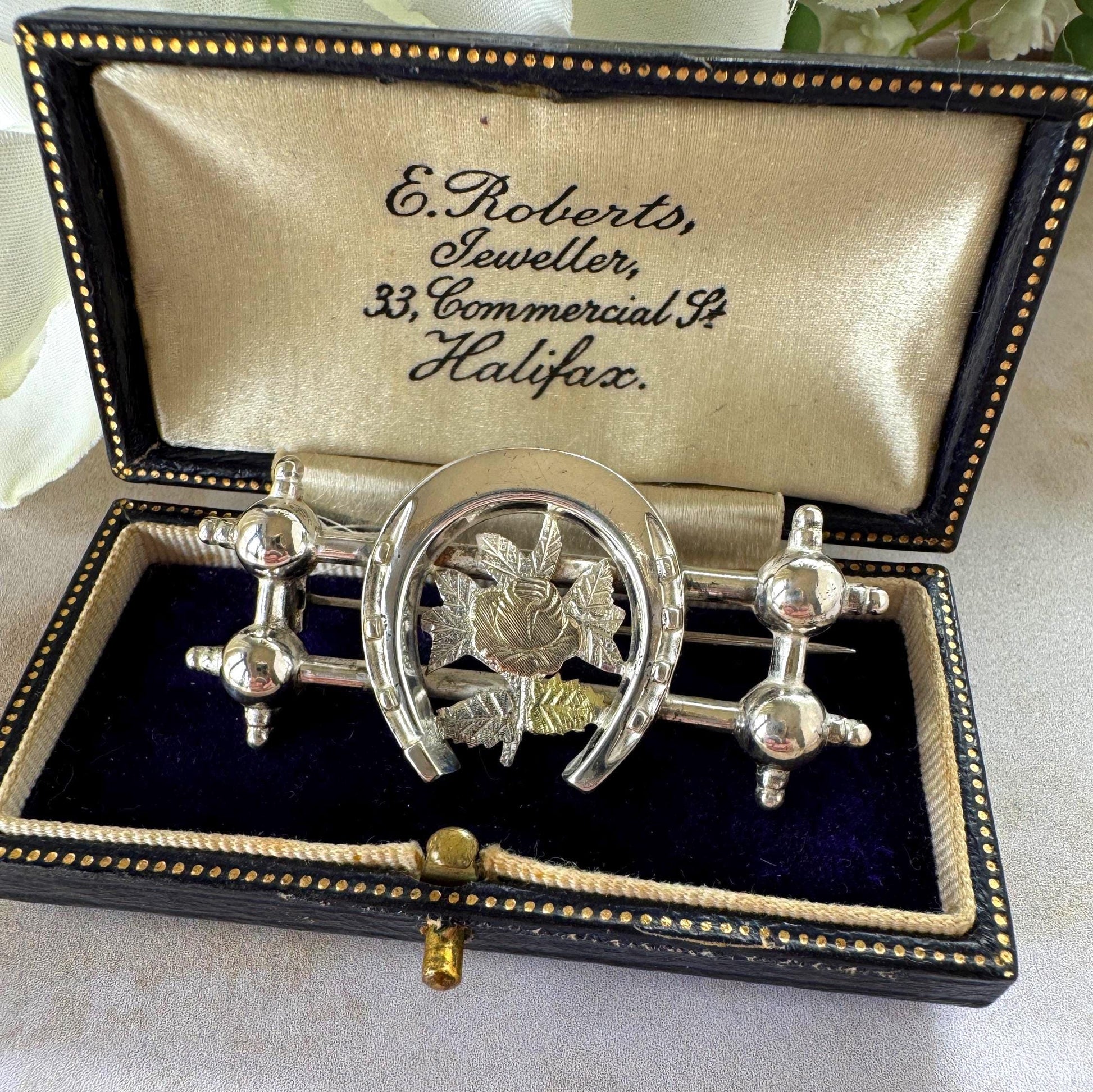Antique Victorian Sweetheart Horseshoe Brooch | Sterling Silver & Gold Equestrian Lapel Pin