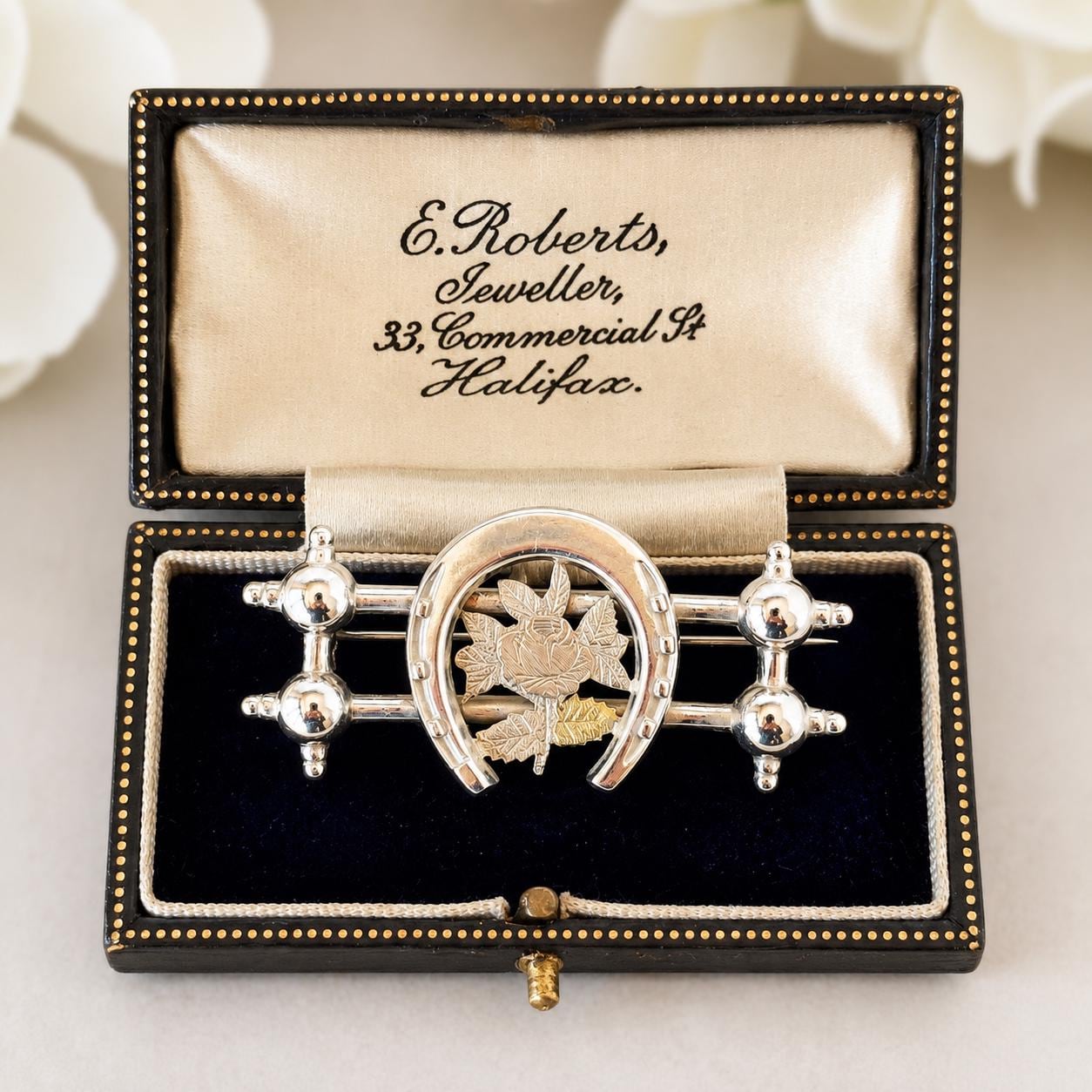 Antique Victorian Sweetheart Horseshoe Brooch | Sterling Silver & Gold Equestrian Lapel Pin