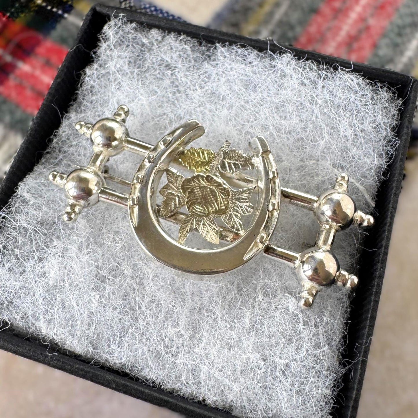 Antique Victorian Sweetheart Horseshoe Brooch | Sterling Silver & Gold Equestrian Lapel Pin