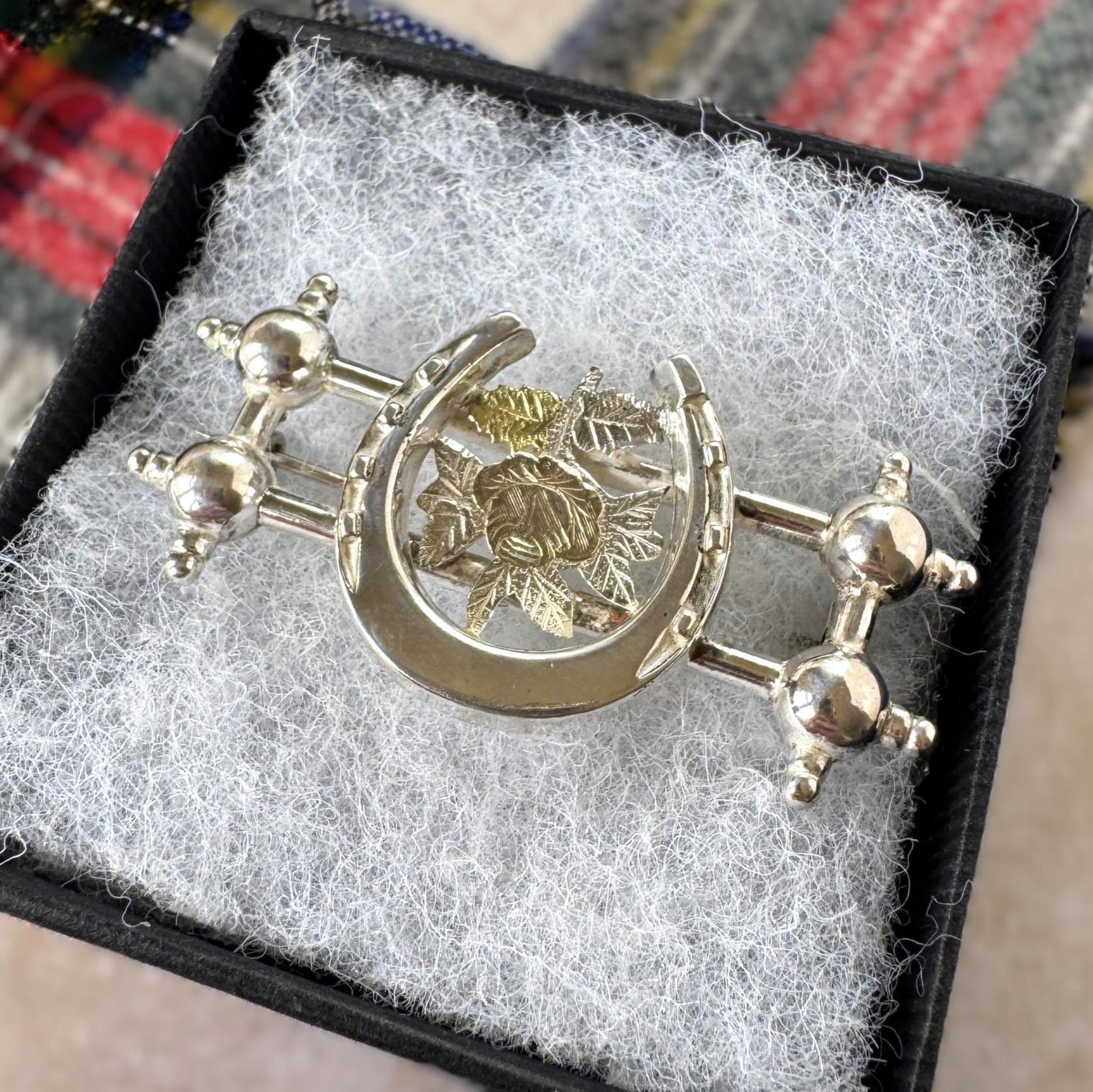 Antique Victorian Sweetheart Horseshoe Brooch | Sterling Silver & Gold Equestrian Lapel Pin