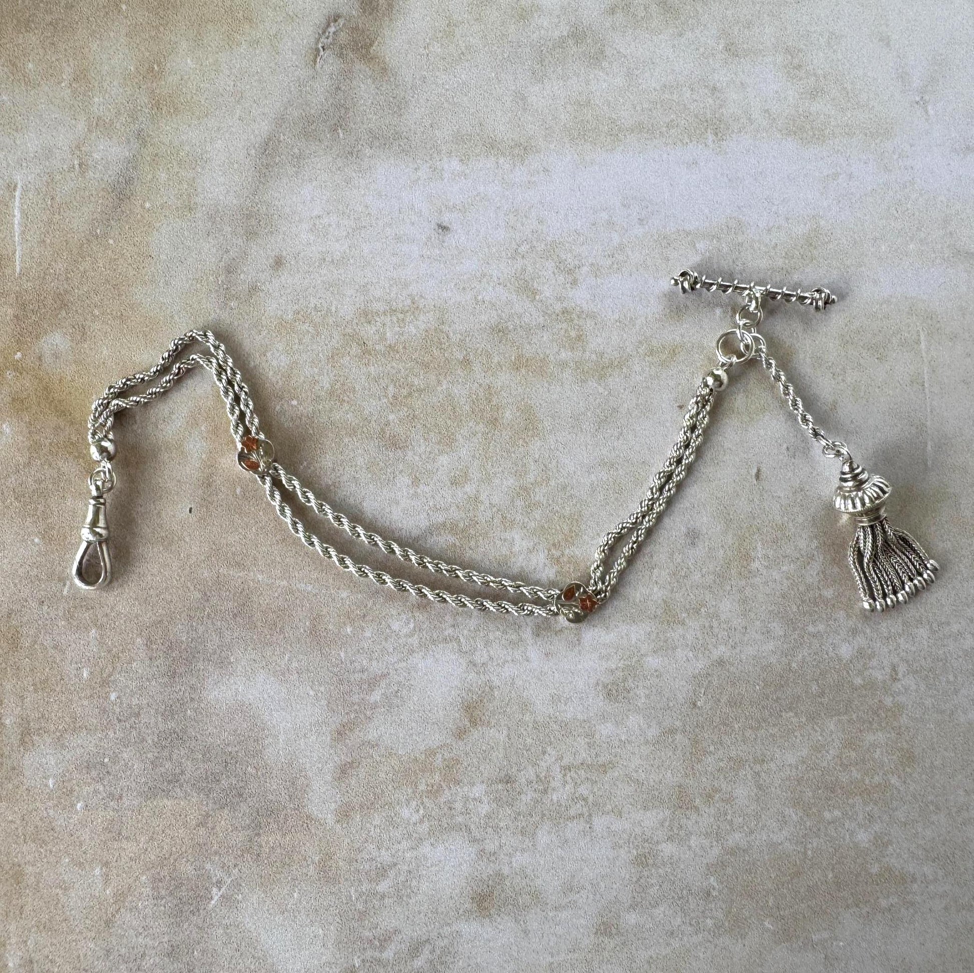 Antique Victorian Sterling Silver & Gold Albertina Tassel Watch Chain Bracelet