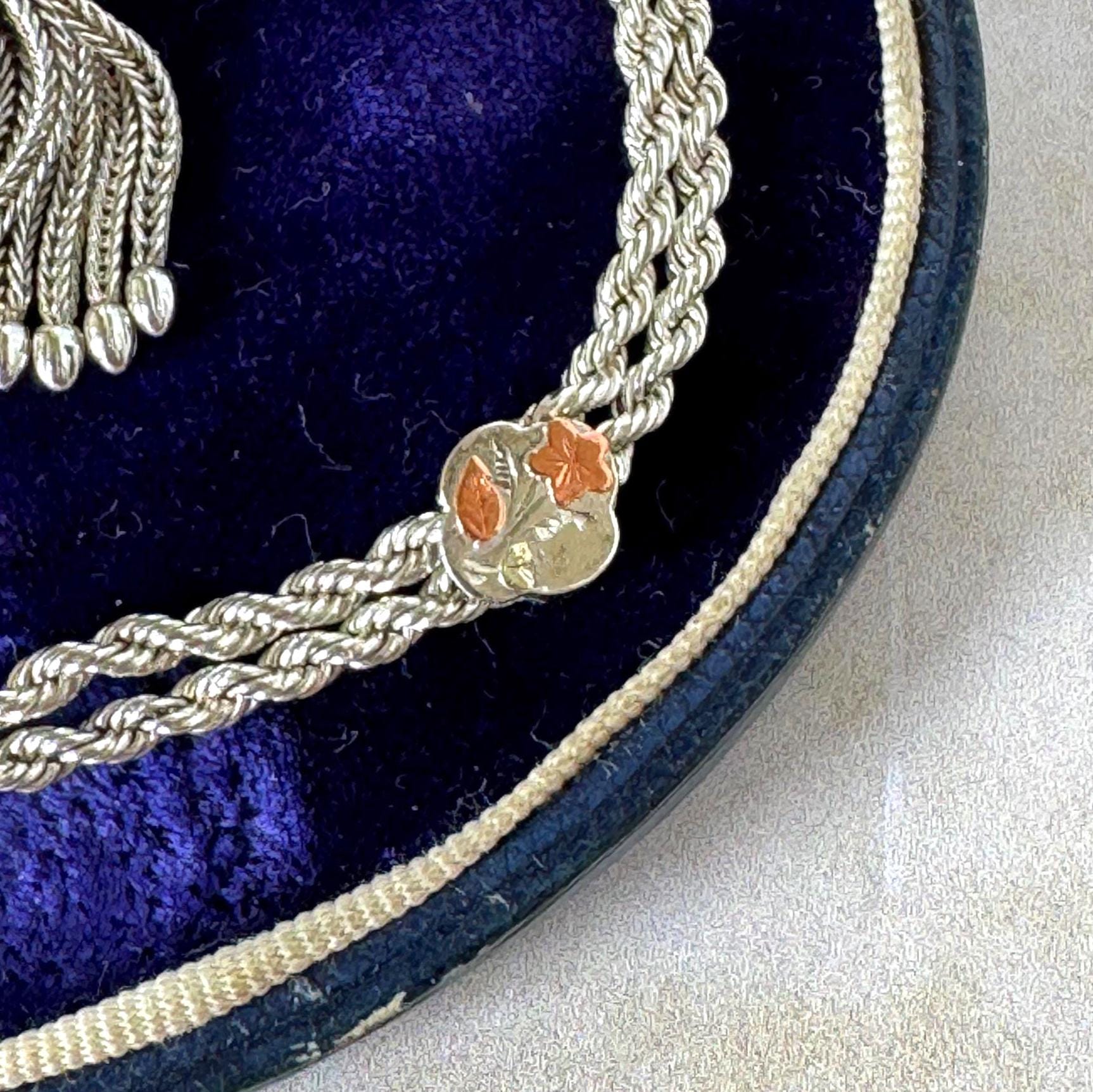 Antique Victorian Sterling Silver & Gold Albertina Tassel Watch Chain Bracelet