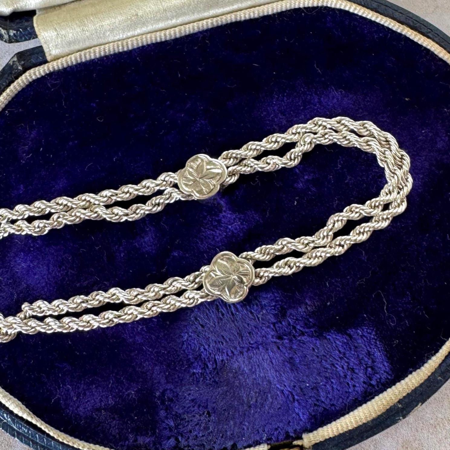 Antique Victorian Sterling Silver & Gold Albertina Tassel Watch Chain Bracelet