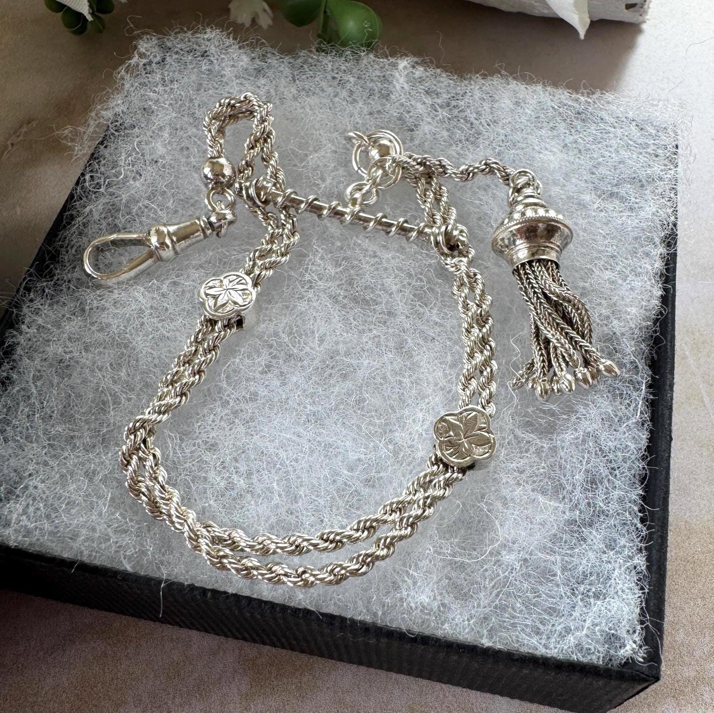 Antique Victorian Sterling Silver & Gold Albertina Tassel Watch Chain Bracelet