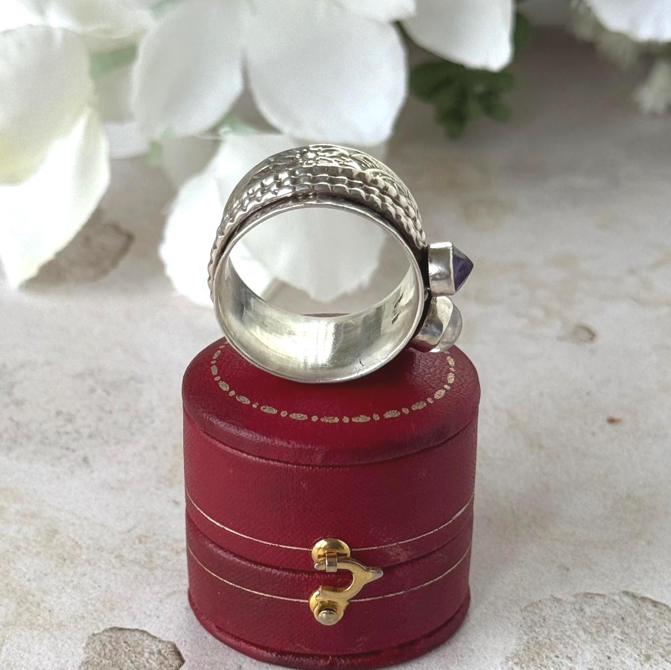 Vintage Italian Sterling Silver Spinner Ring | Moonstone Amethyst Pink Tourmaline Thumb Ring