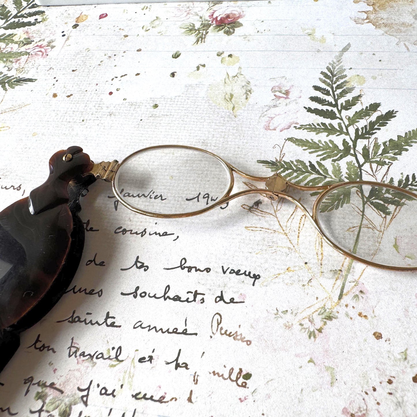 Antique Victorian Simulated Tortoiseshell Metamorphic Lorgnette Folding Spectacles