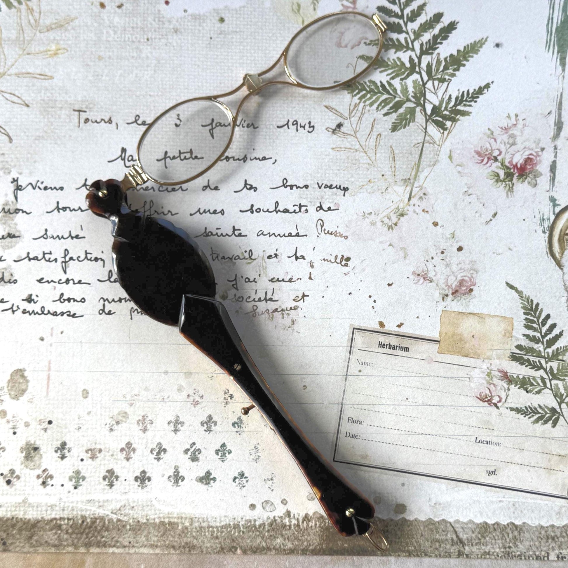 Antique Victorian Simulated Tortoiseshell Metamorphic Lorgnette Folding Spectacles