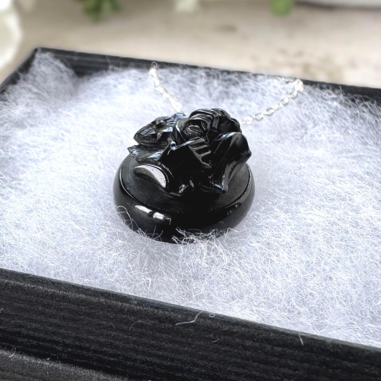 Antique Victorian Whitby Jet Hand Pendant | Deeply Carved Floral Hat, c.1880