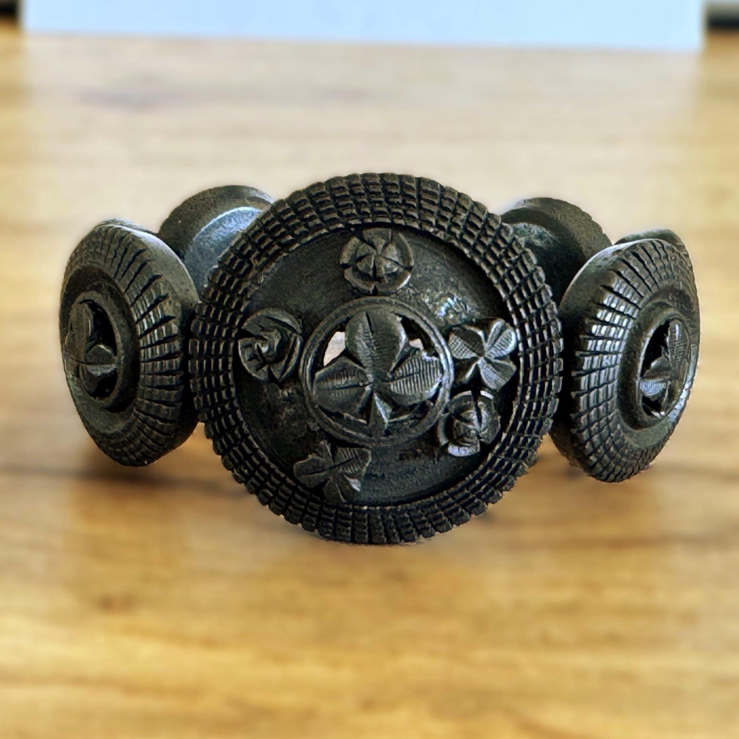 Rare Antique Victorian Irish Bog Oak Shamrock Bracelet