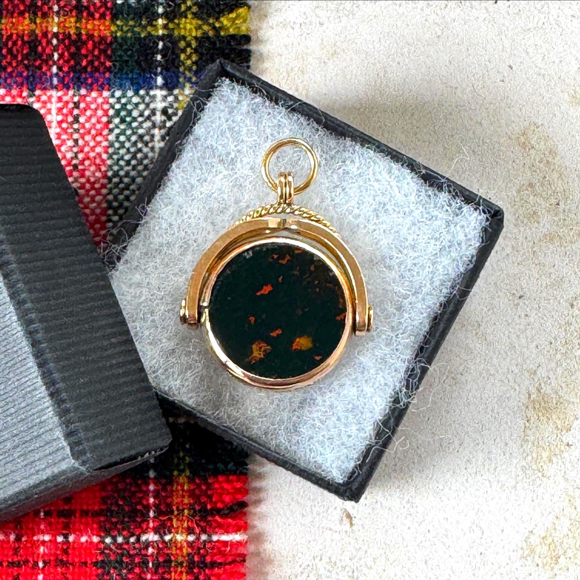 Antique 9ct Gold Bloodstone & Carnelian Spinner Fob Pendant, William Hair Haseler, Birmingham 1891