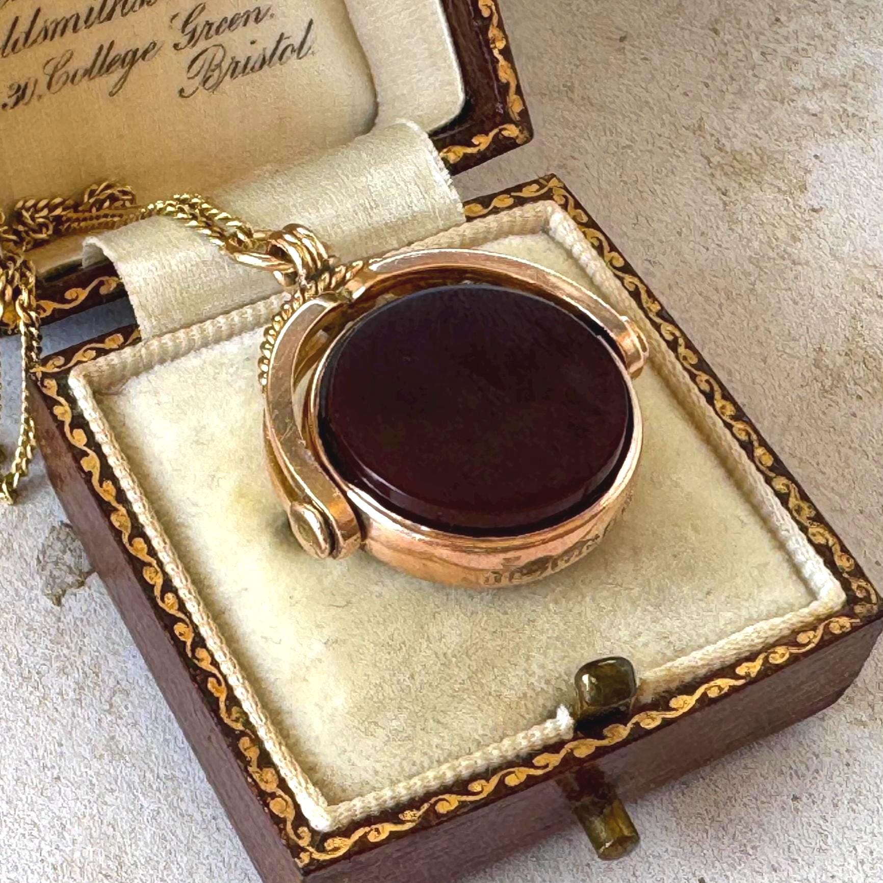 Antique 9ct Gold Bloodstone & Carnelian Spinner Fob Pendant, William Hair Haseler, Birmingham 1891