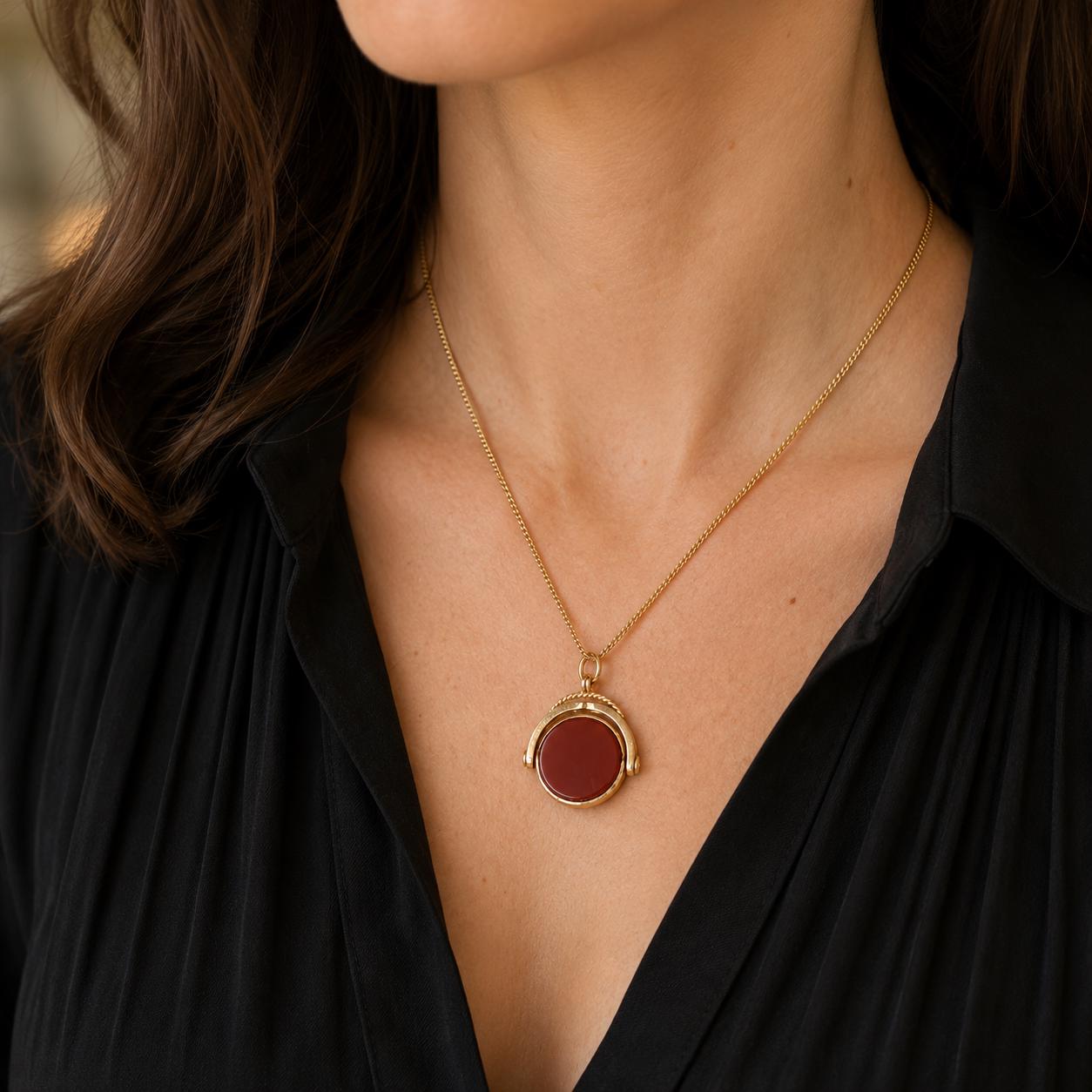Antique 9ct Gold Bloodstone & Carnelian Spinner Fob Pendant, William Hair Haseler, Birmingham 1891