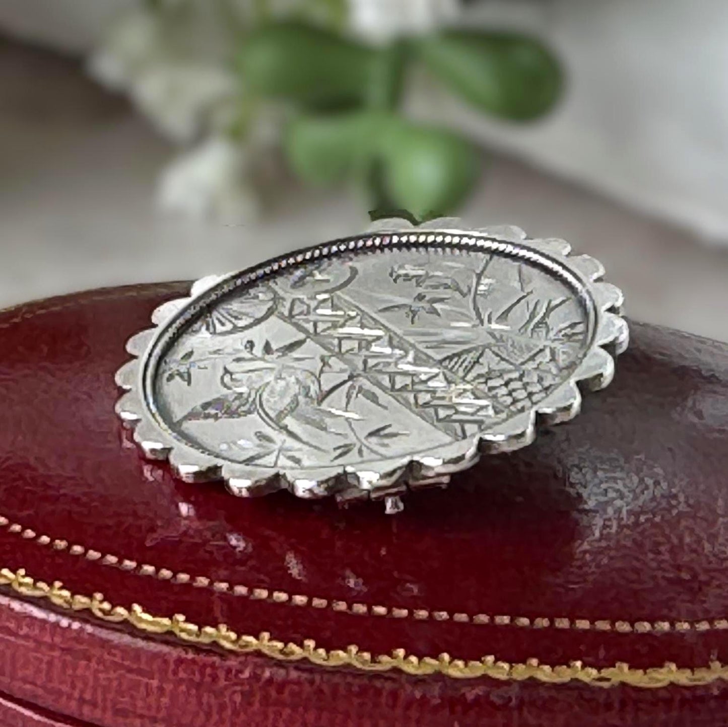 Antique Victorian Japonesque Engraved Sterling Silver Statement Brooch, Birmingham 1880 | Aesthetic Movement Lapel Pin