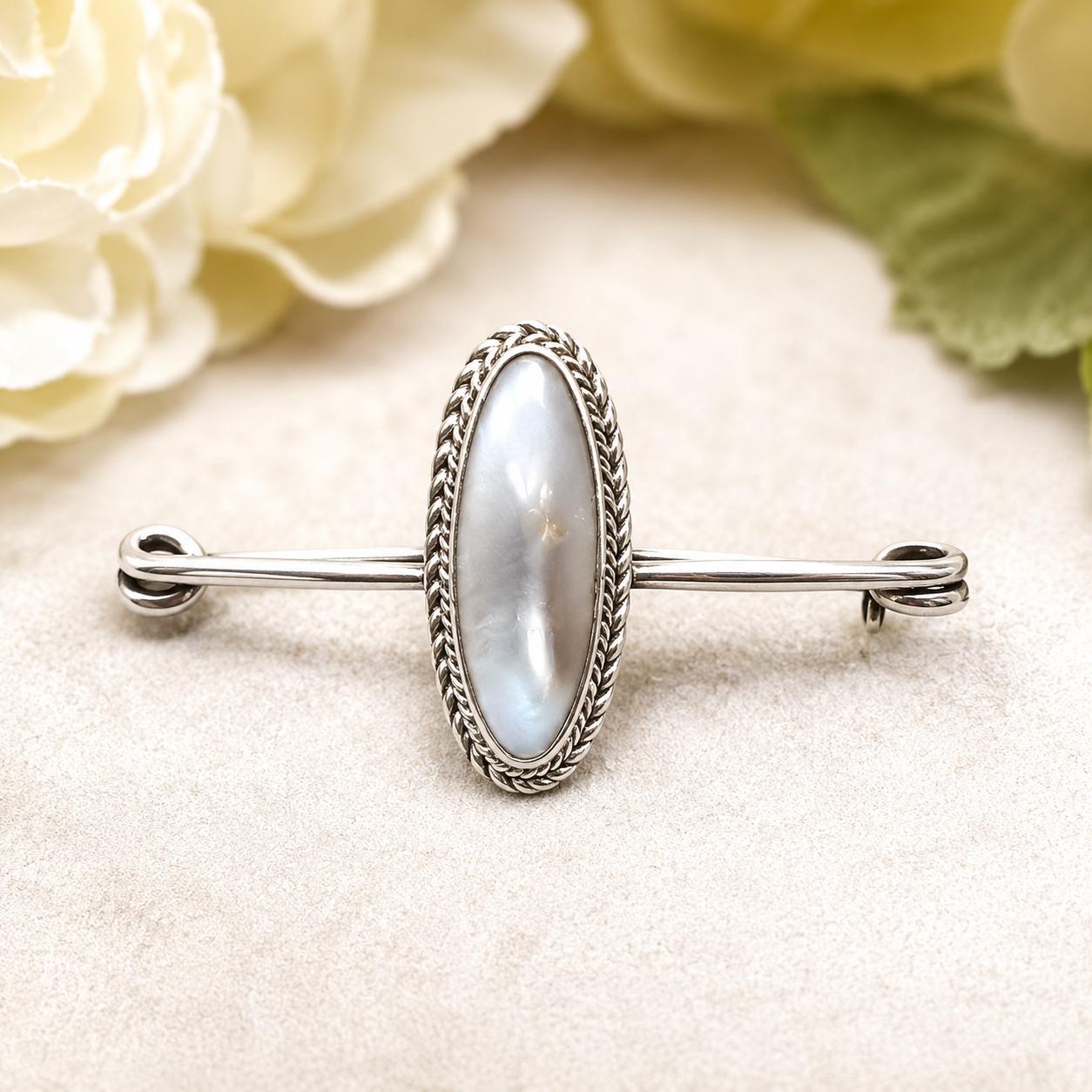 Antique Victorian "Coque De Perle" Silver Stock Pin Brooch Boxed