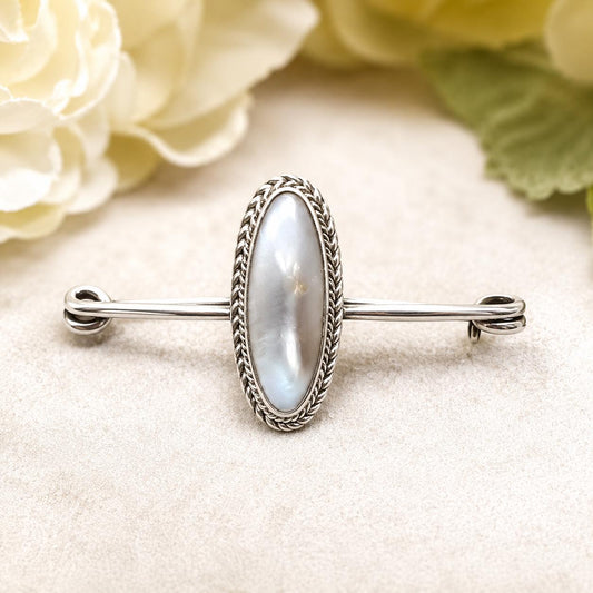 Antique Victorian "Coque De Perle" Silver Stock Pin Brooch Boxed