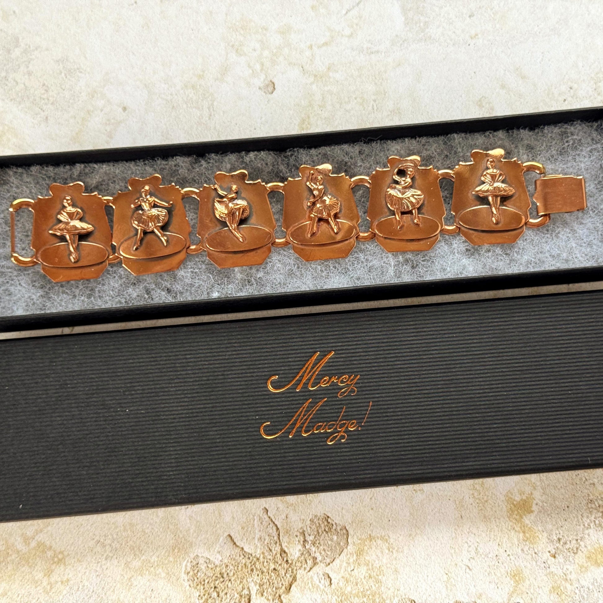 Vintage 1950s Roslyn Hoffman Copper Ballerina Bracelet | Signed Mid Century Modern Studio Jewellery