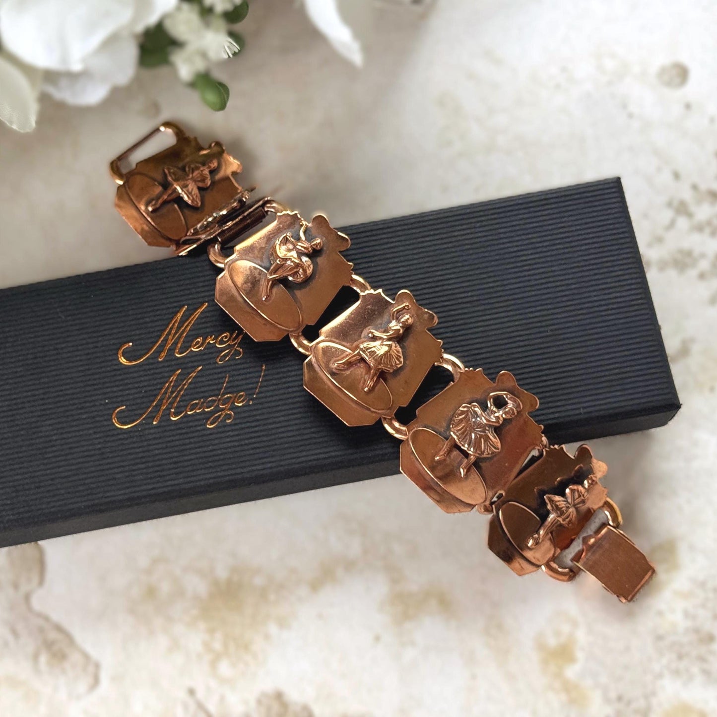Vintage 1950s Roslyn Hoffman Copper Ballerina Bracelet | Signed Mid Century Modern Studio Jewellery
