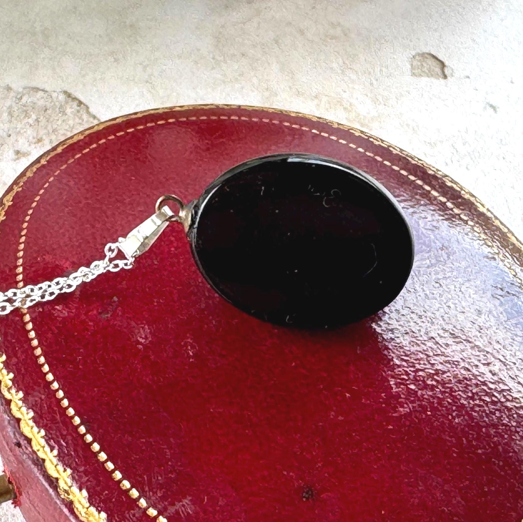 Antique Victorian Whitby Jet Hand Pendant | Deeply Carved Floral Hat, c.1880