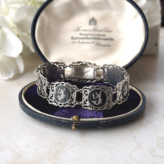 Vintage Siam Sterling Silver Nielloware Panel Bracelet Circa 1940